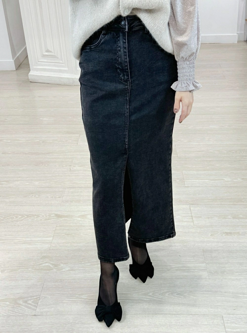 Falda denim larga elastica