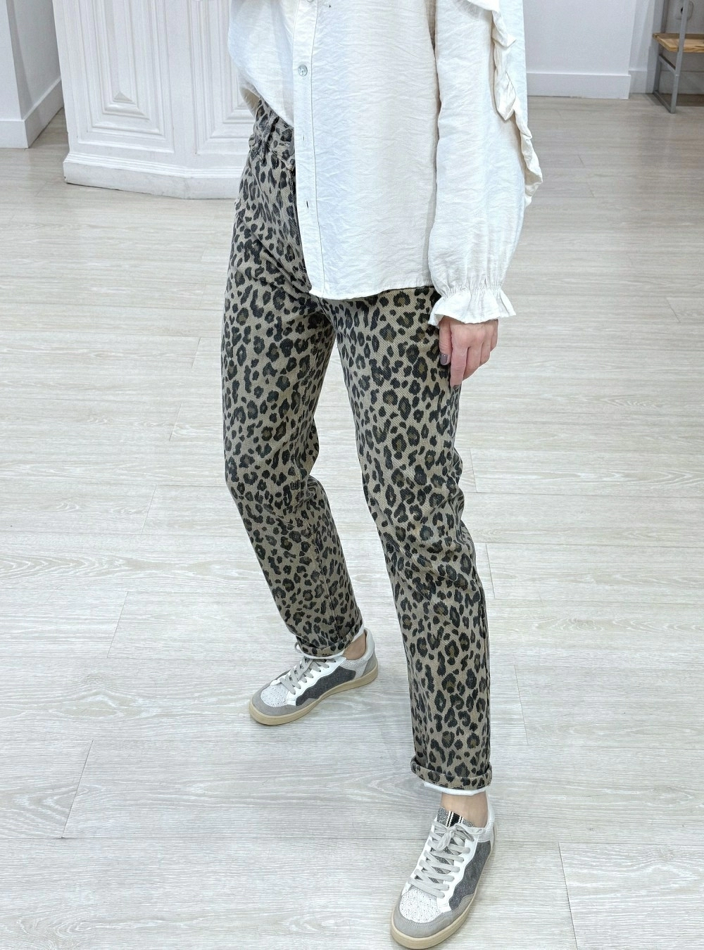 Jeans mom print leopard