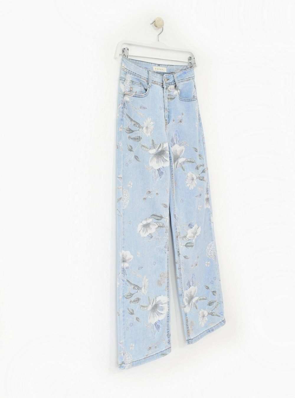 Jeans wide leg flores estampadas