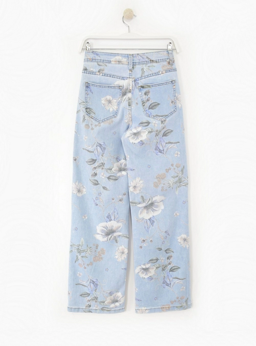 Jeans wide leg flores estampadas